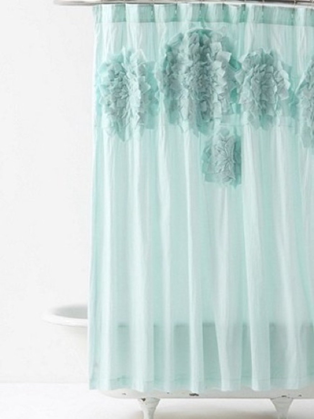 Anthropologie Aqua Floral Applique Shower Curtain Cottage Boho 72x72